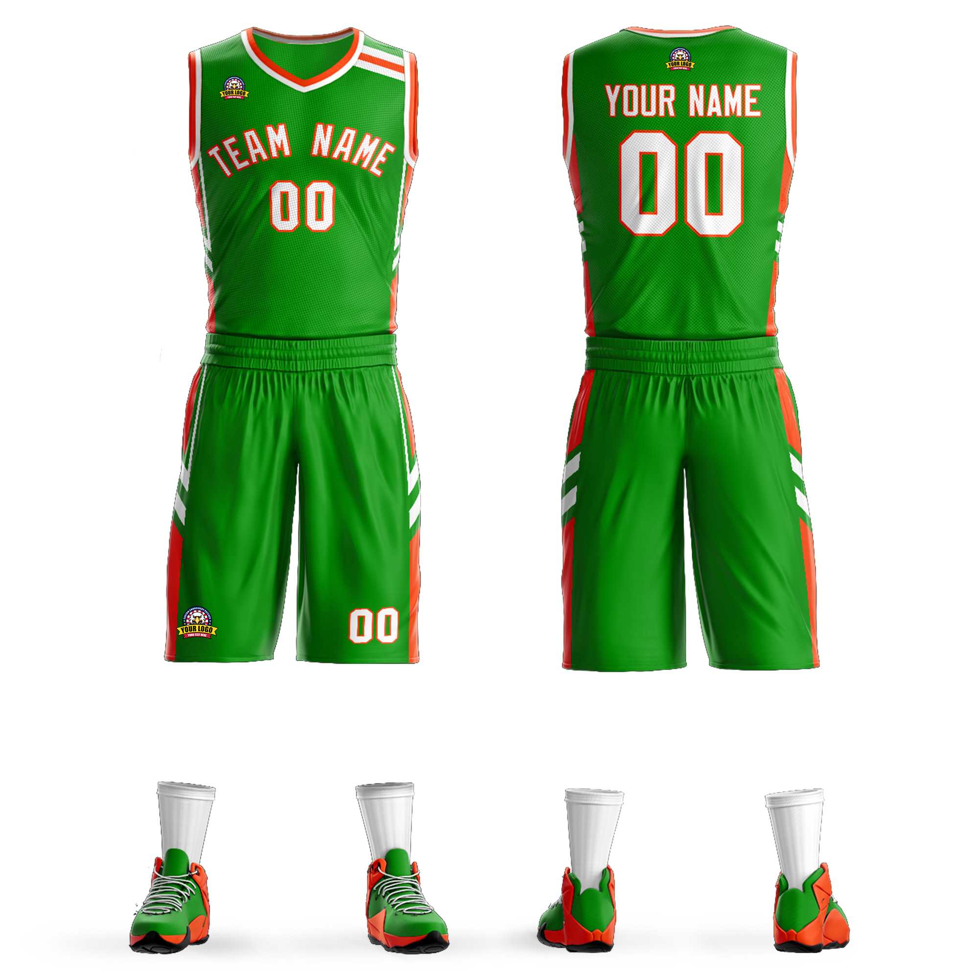 Custom Green Orange White Classic Kits Mesh Basketball Jersey