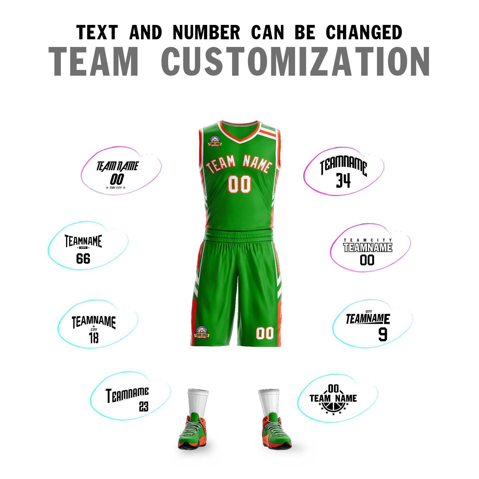 Custom Green Orange White Classic Kits Mesh Basketball Jersey