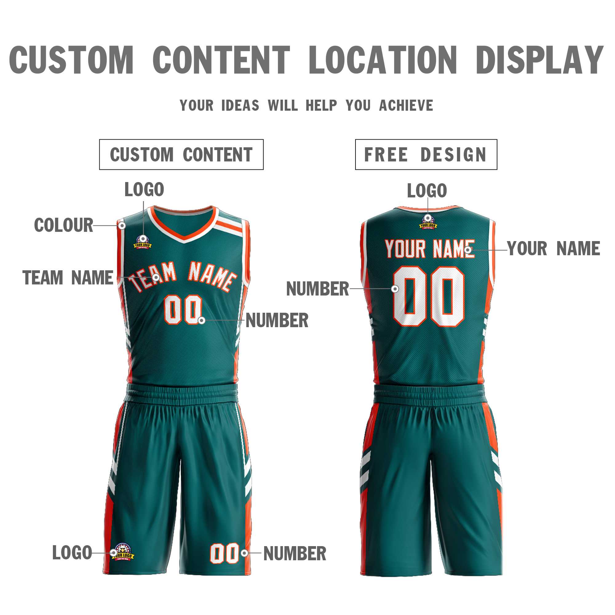 Custom Aqua Orange White Classic Kits Mesh Basketball Jersey