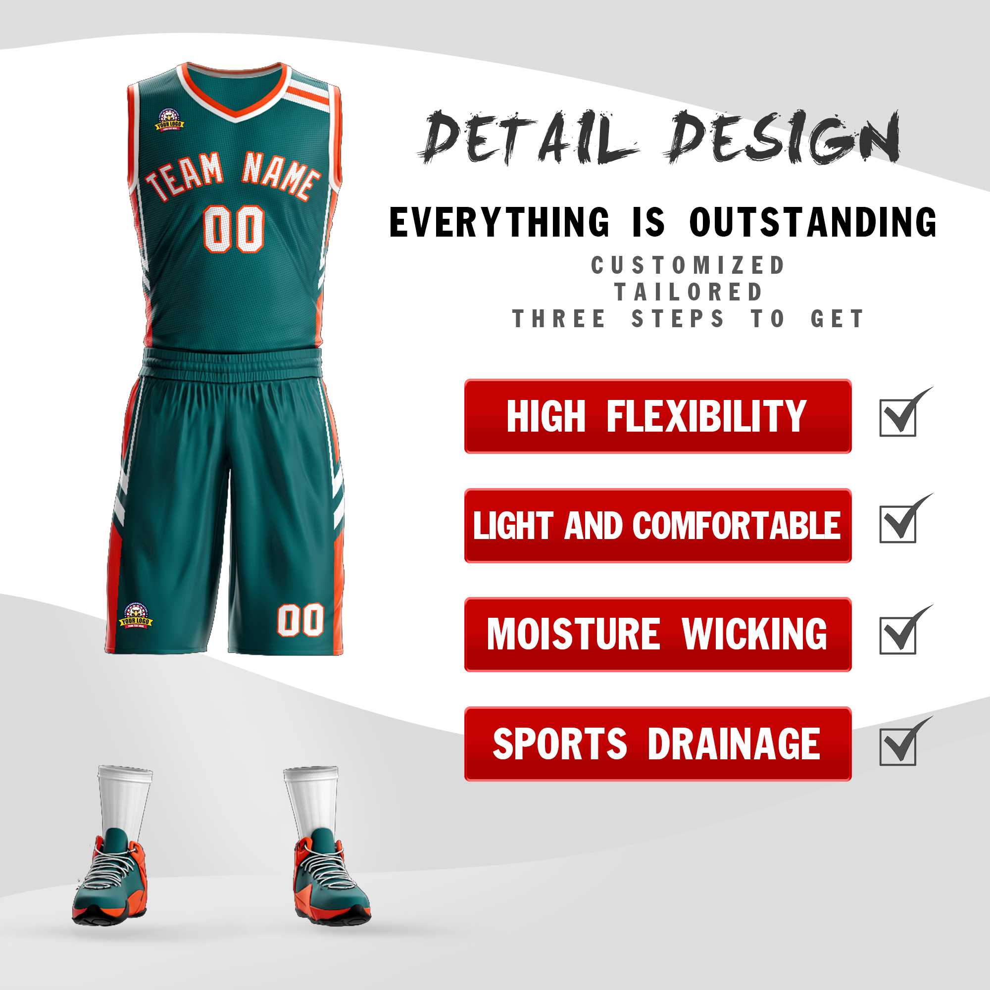 Custom Aqua Orange White Classic Kits Mesh Basketball Jersey