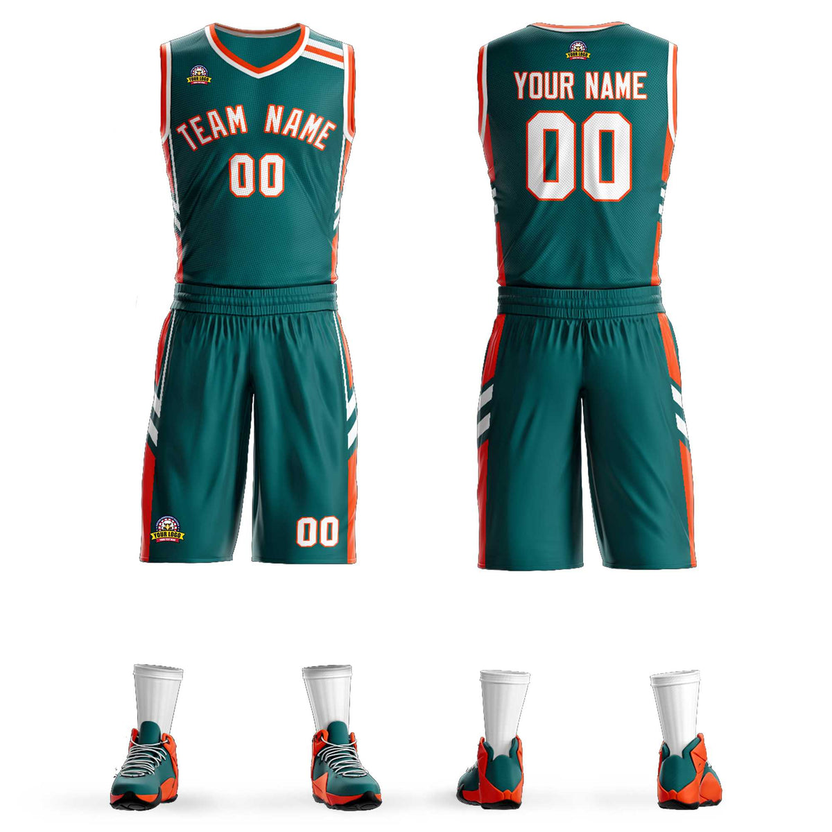 Maillot de basket-ball personnalisé en maille Aqua Orange Blanc Classic Kits
