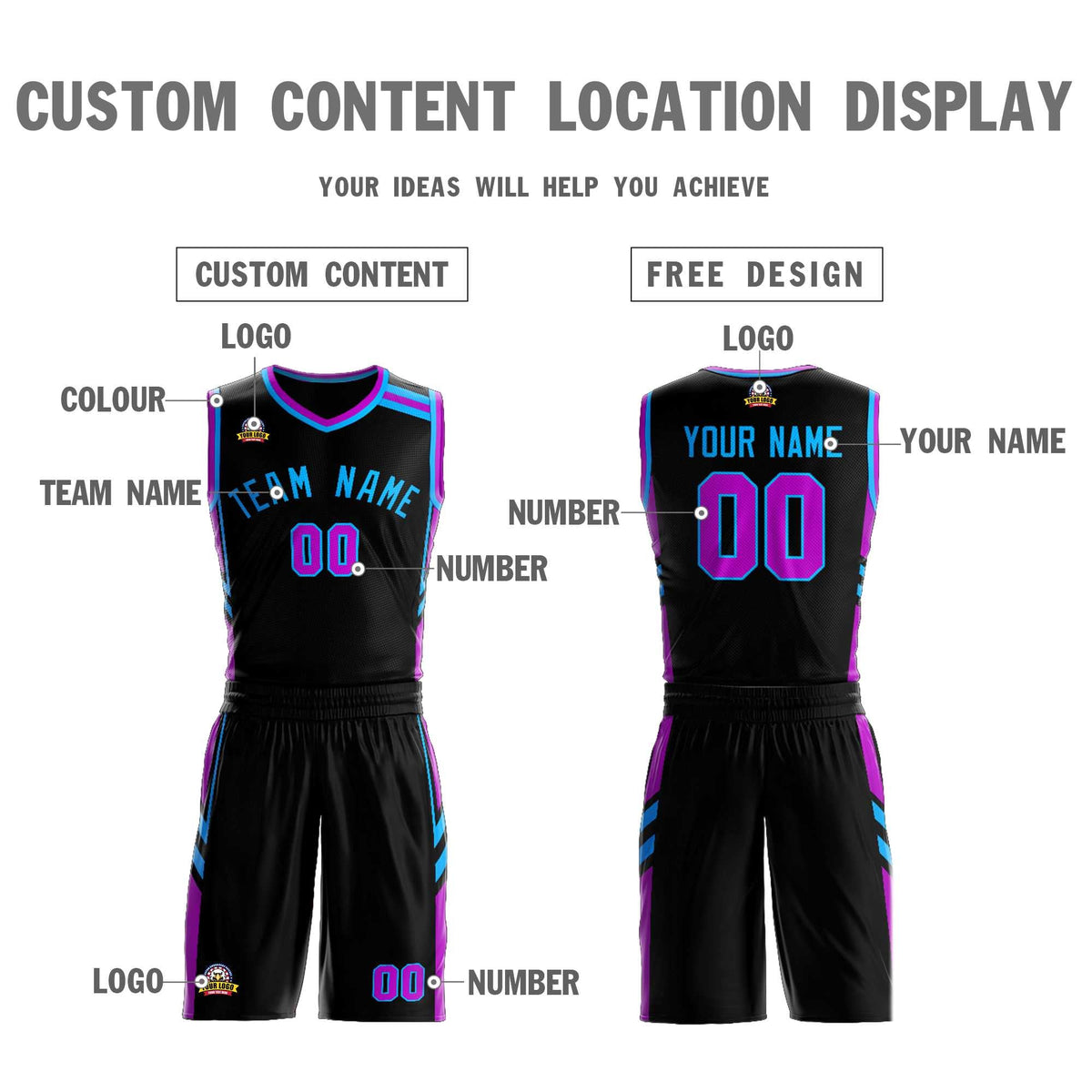 Custom Black Powder Blue Classic Kits Mesh Basketball Jersey