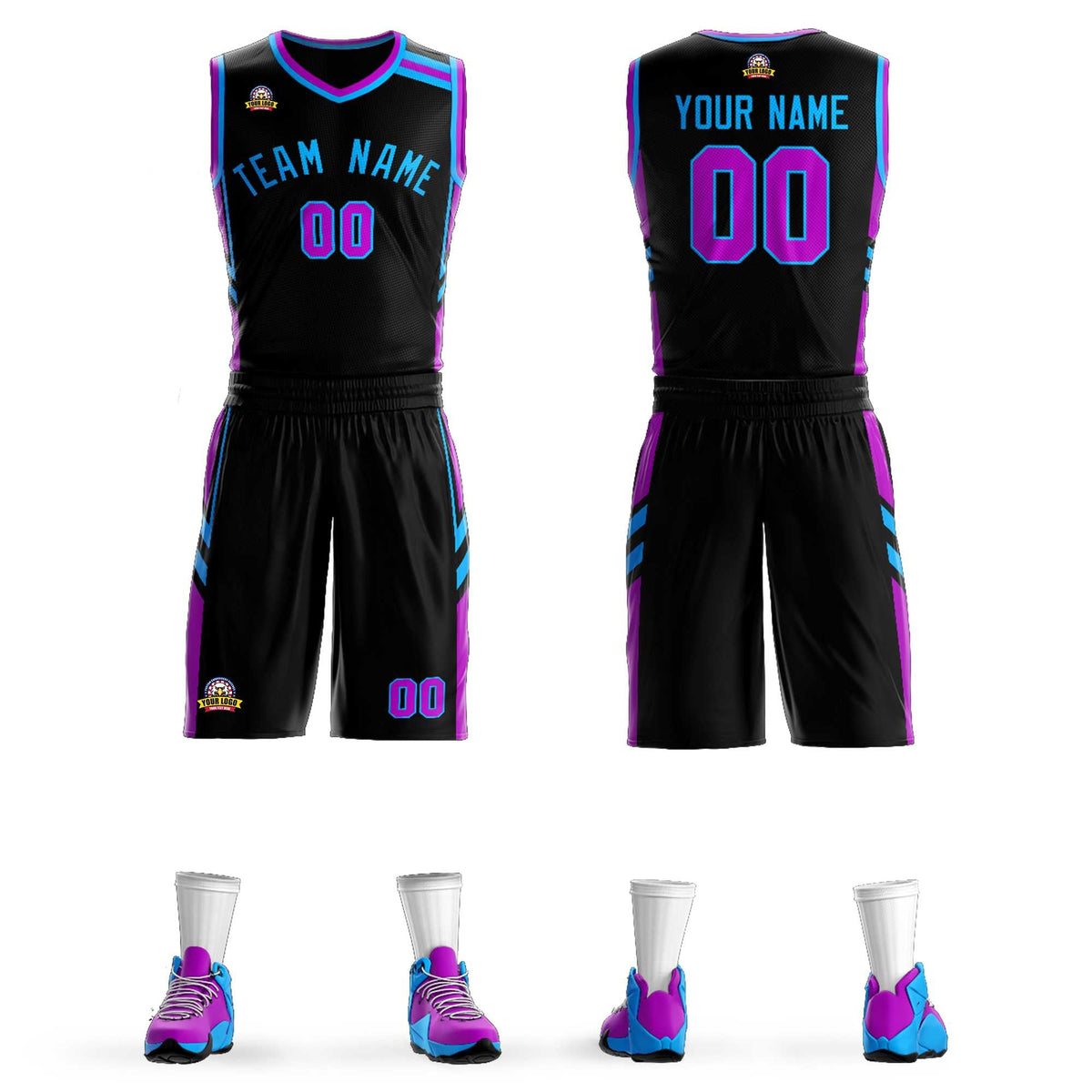 Custom Black Powder Blue Classic Kits Mesh Basketball Jersey