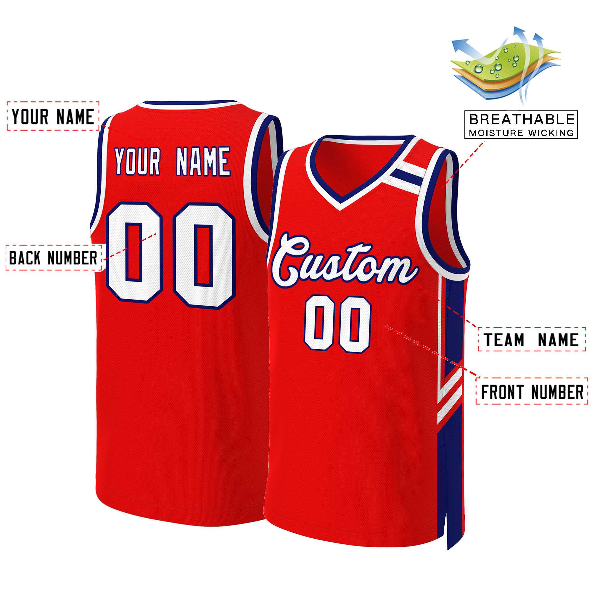Benutzerdefinierte rot weiß Marine klassische Tops Mesh Basketball Jersey