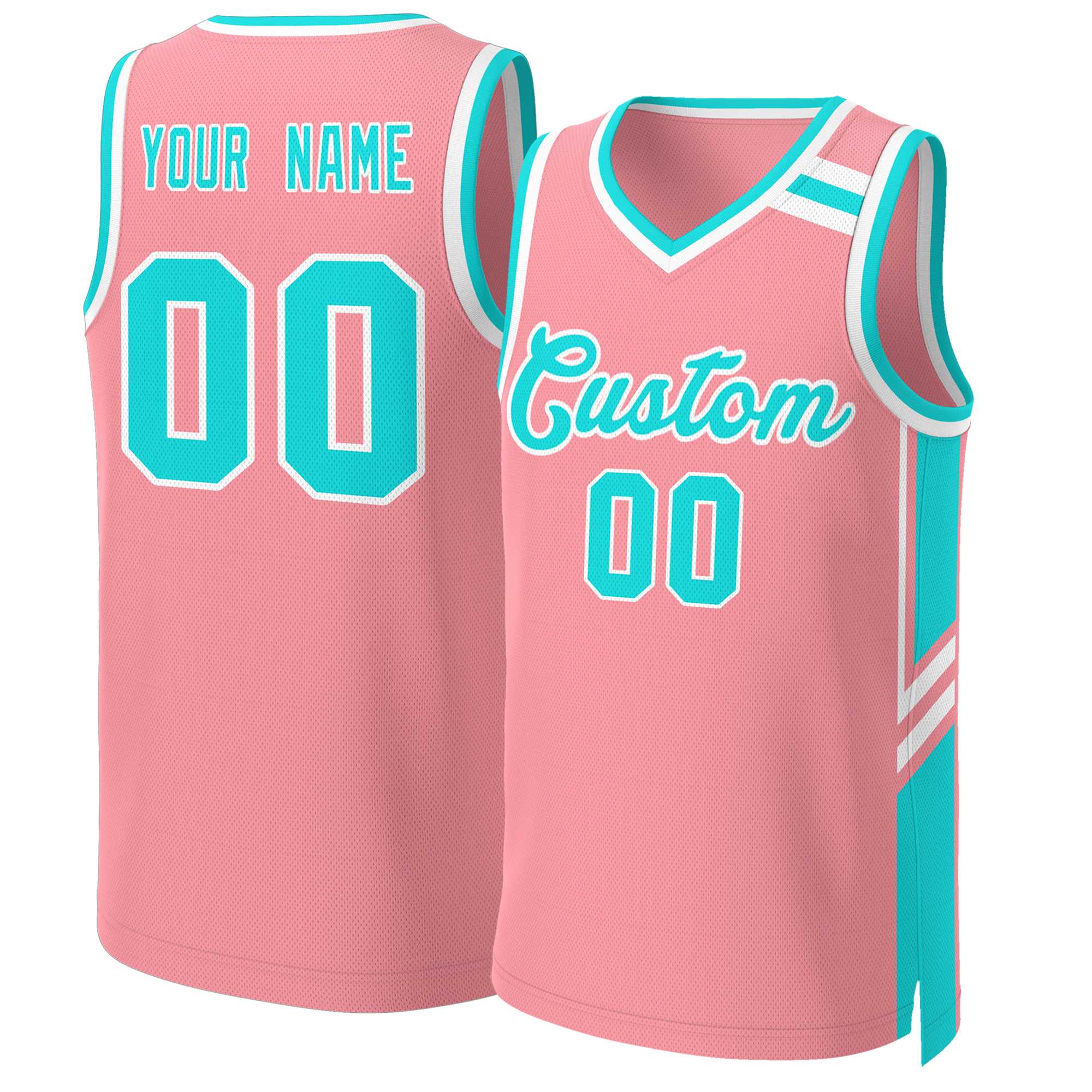 Benutzerdefinierte Hellrosa Aqua Weiß Klassische Tops Mesh Basketball Jersey