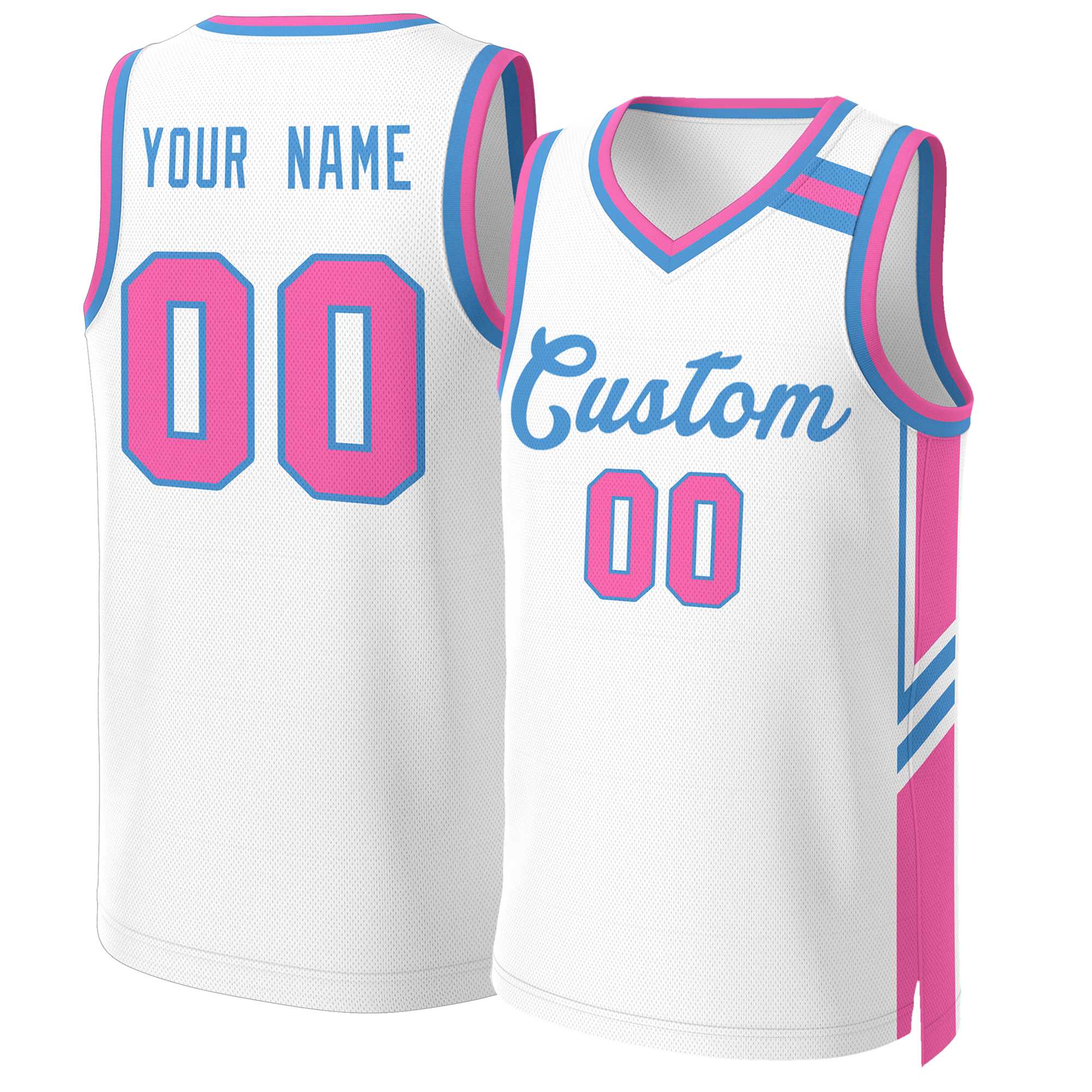 Maillot de basket-ball classique bleu poudre blanc personnalisé en maille