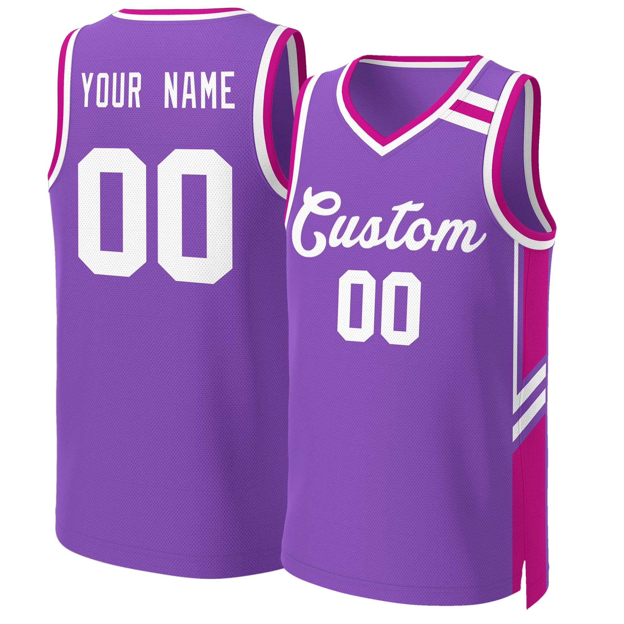 Maillot de basket-ball classique violet et blanc personnalisé en maille