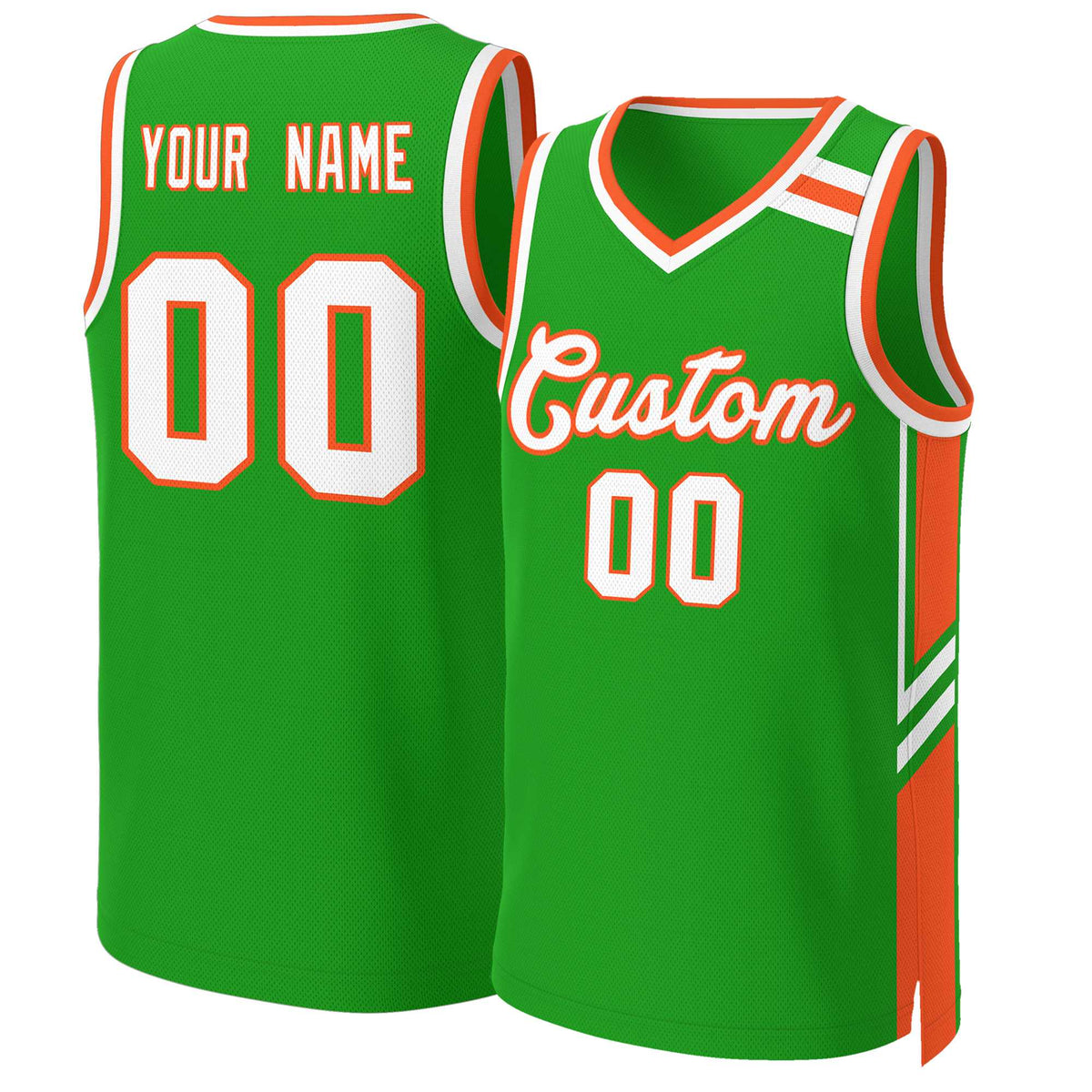 Maillot de basket-ball classique personnalisé vert orange blanc en maille