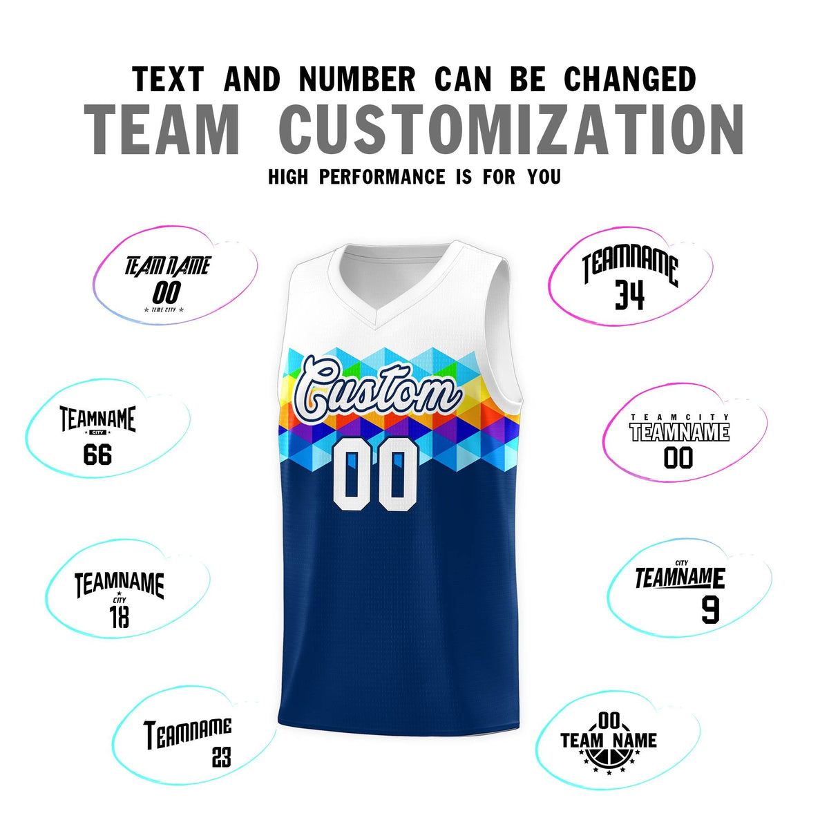 Custom White Navy-White Personalized Colorful Basketball Jersey Kits