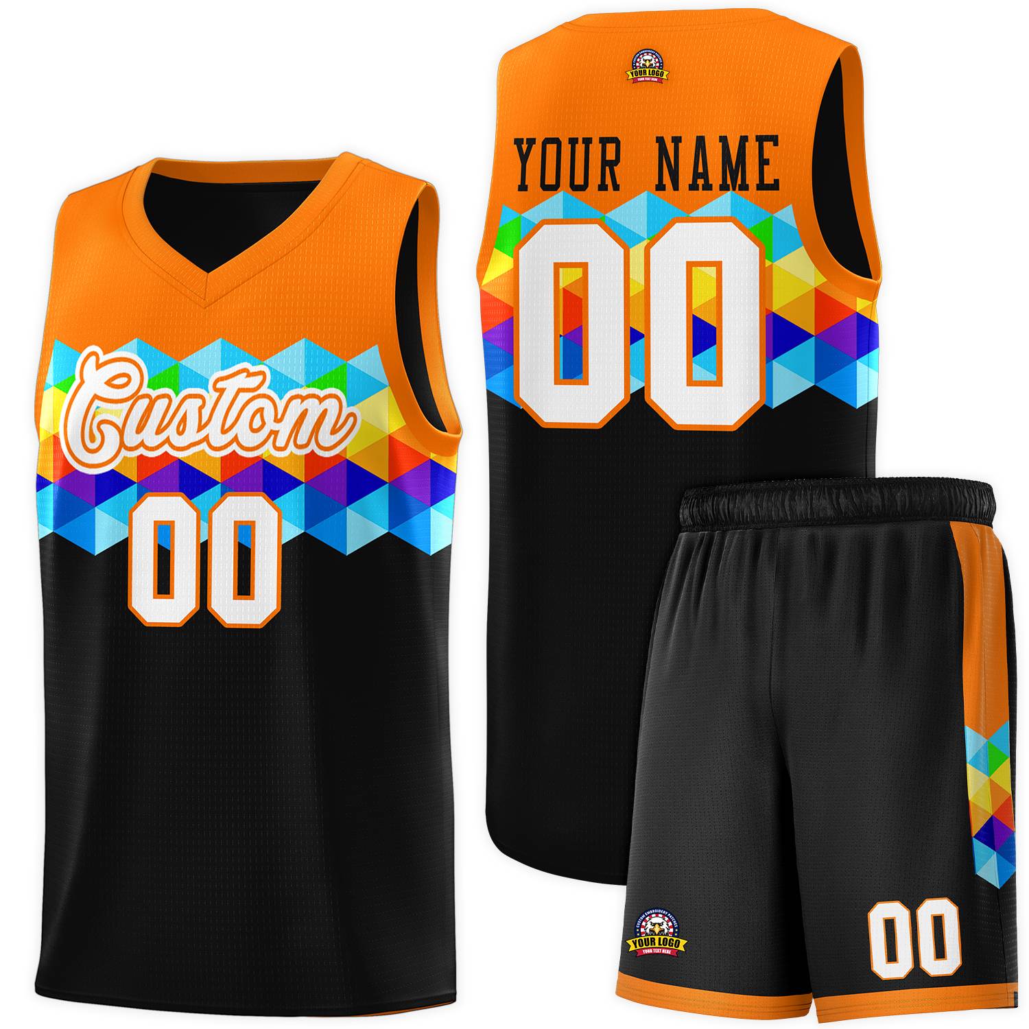 Custom Orange Black-White Personalized Colorful Basketball Jersey Kits