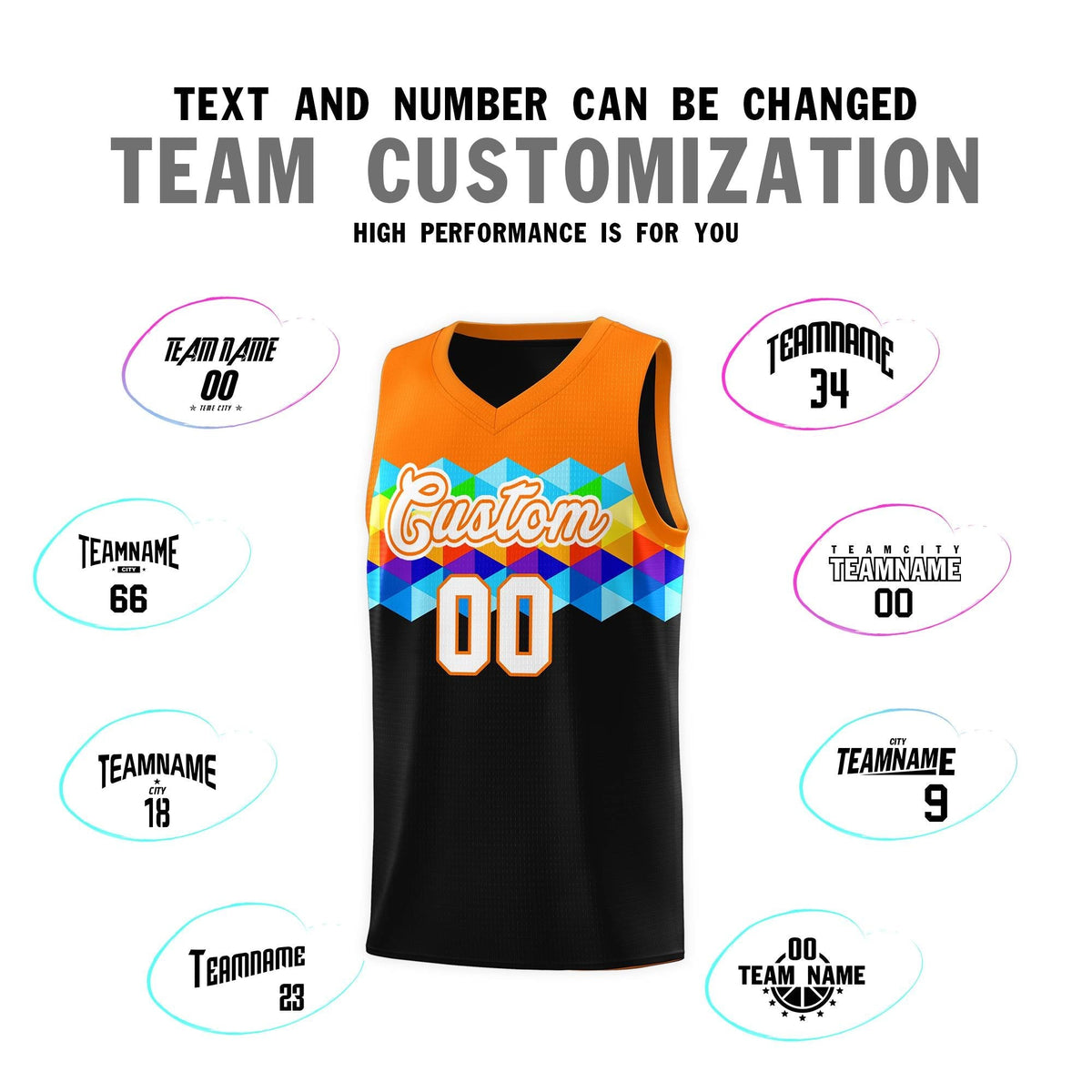 Custom Orange Black-White Personalized Colorful Basketball Jersey Kits