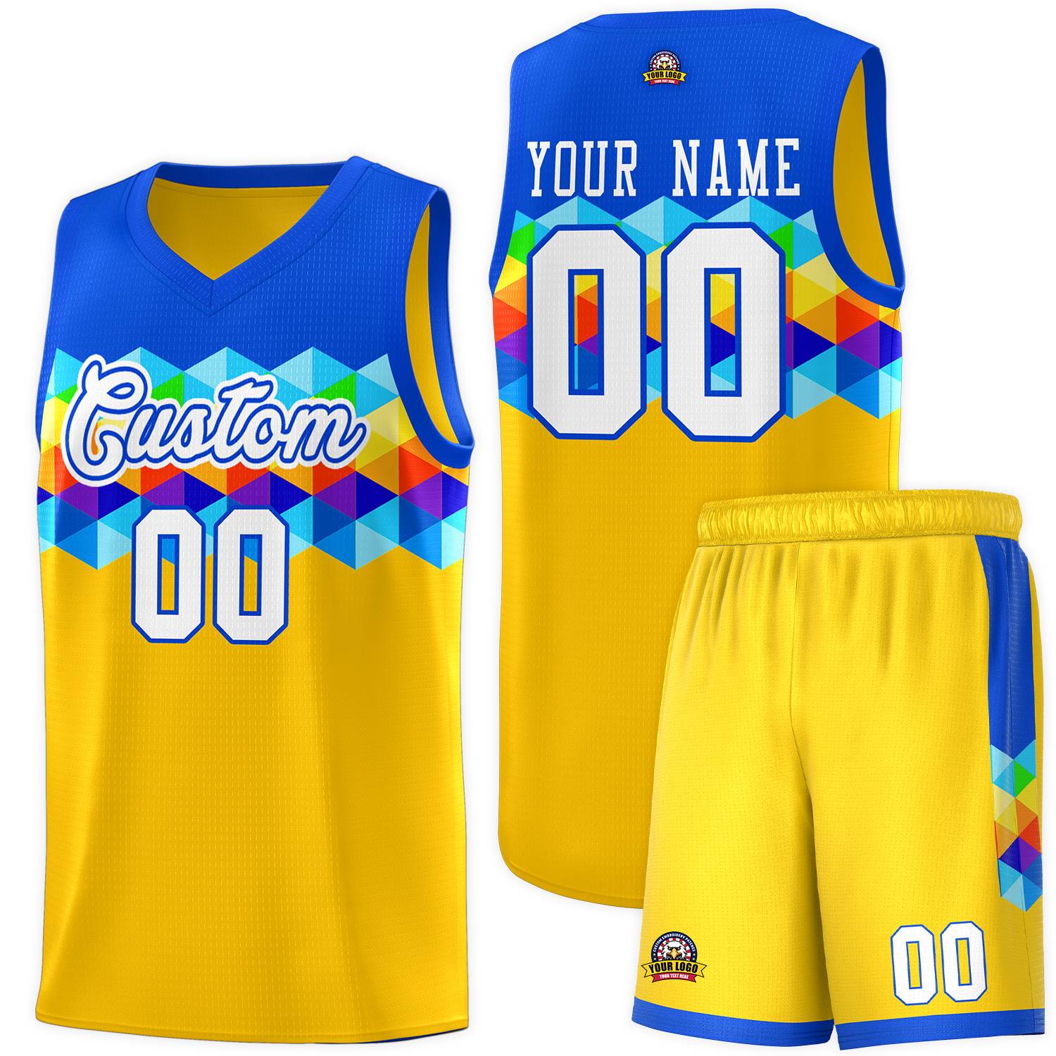 Custom Royal Gold-White Personalized Colorful Basketball Jersey Kits