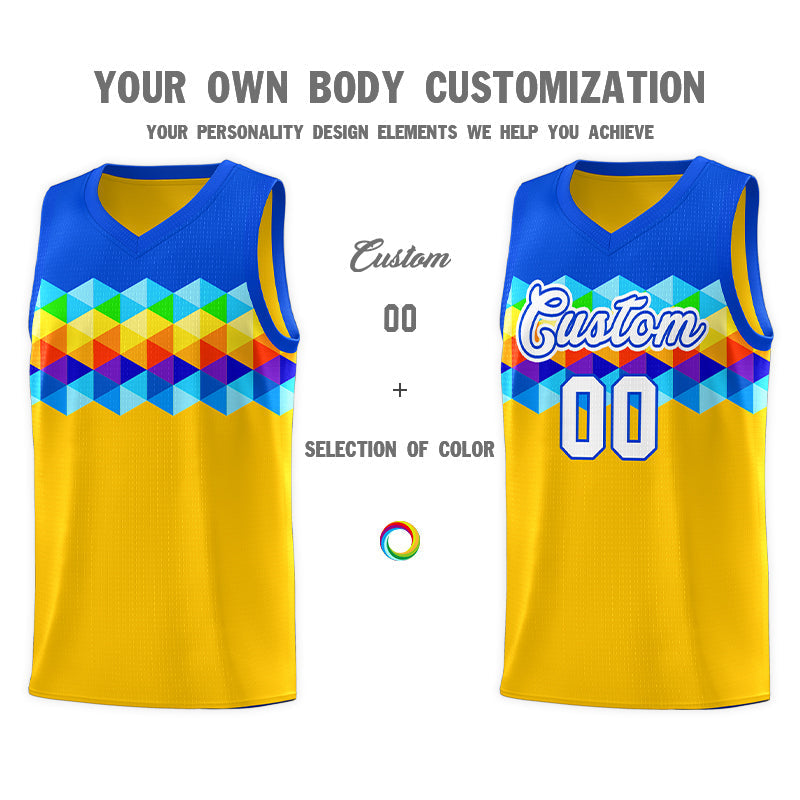 Custom Royal Gold-White Personalized Colorful Basketball Jersey Kits