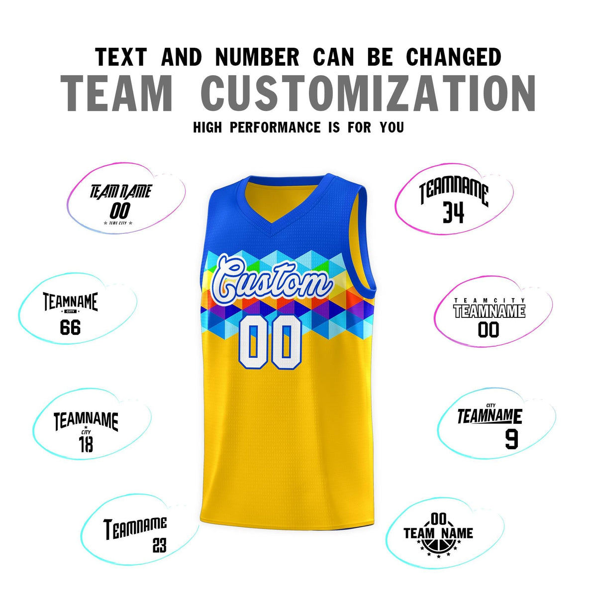 Custom Royal Gold-White Personalized Colorful Basketball Jersey Kits