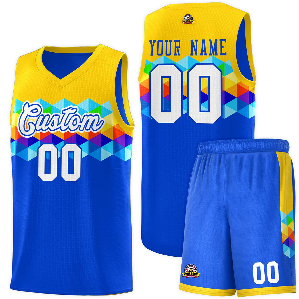 Custom Gold Royal-White Personalized Colorful Basketball Jersey Kits