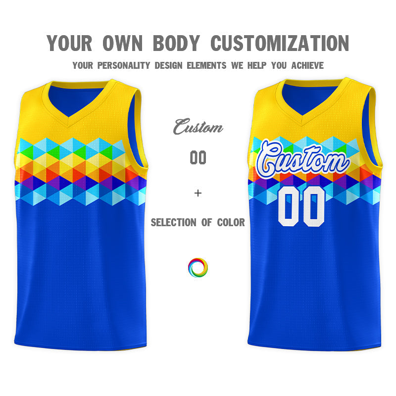Custom Gold Royal-White Personalized Colorful Basketball Jersey Kits