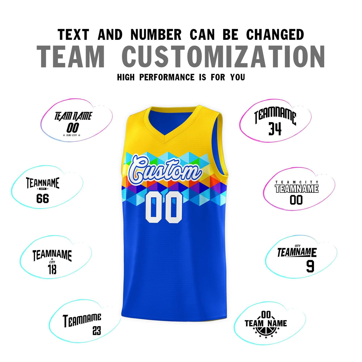 Custom Gold Royal-White Personalized Colorful Basketball Jersey Kits