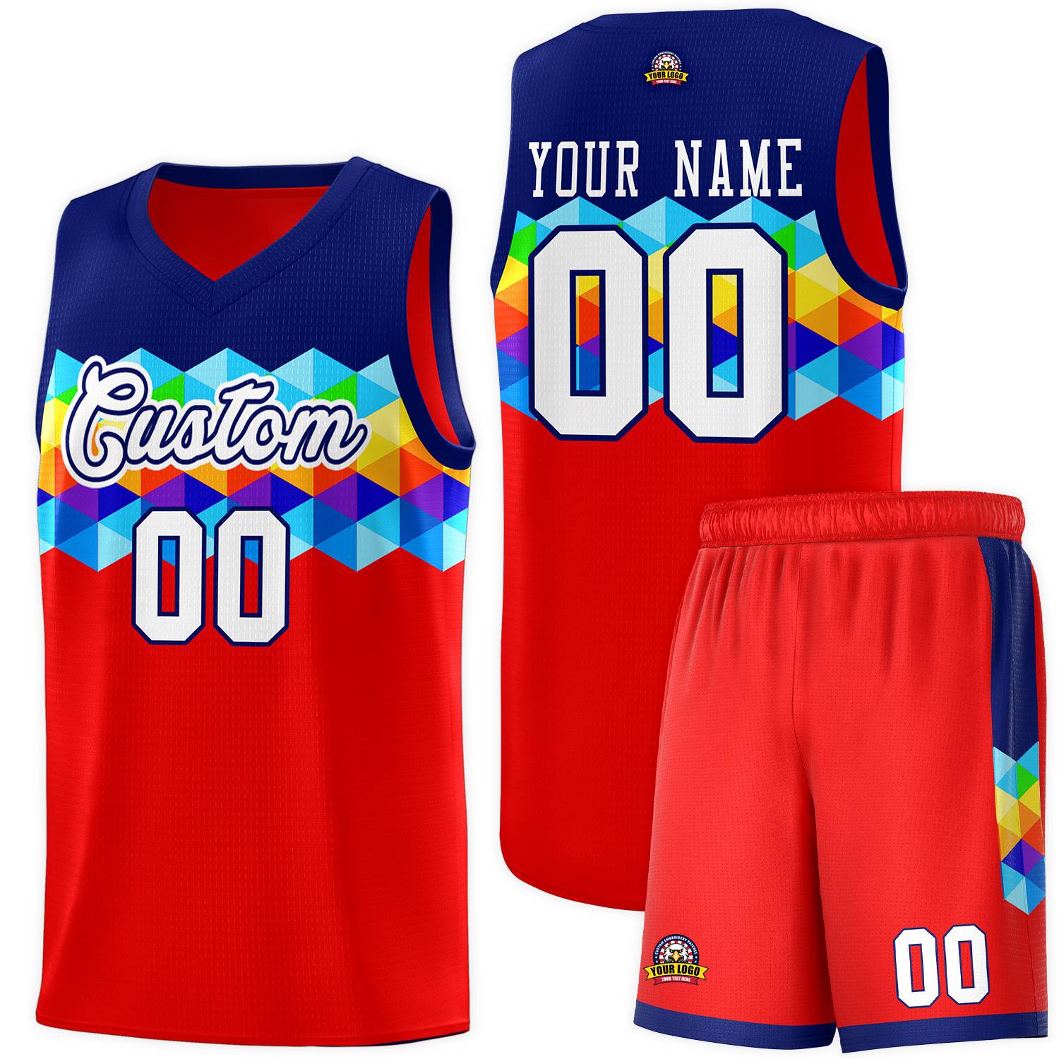 Custom Navy Red-White Personalized Colorful Basketball Jersey Kits