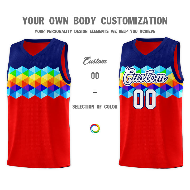 Custom Navy Red-White Personalized Colorful Basketball Jersey Kits