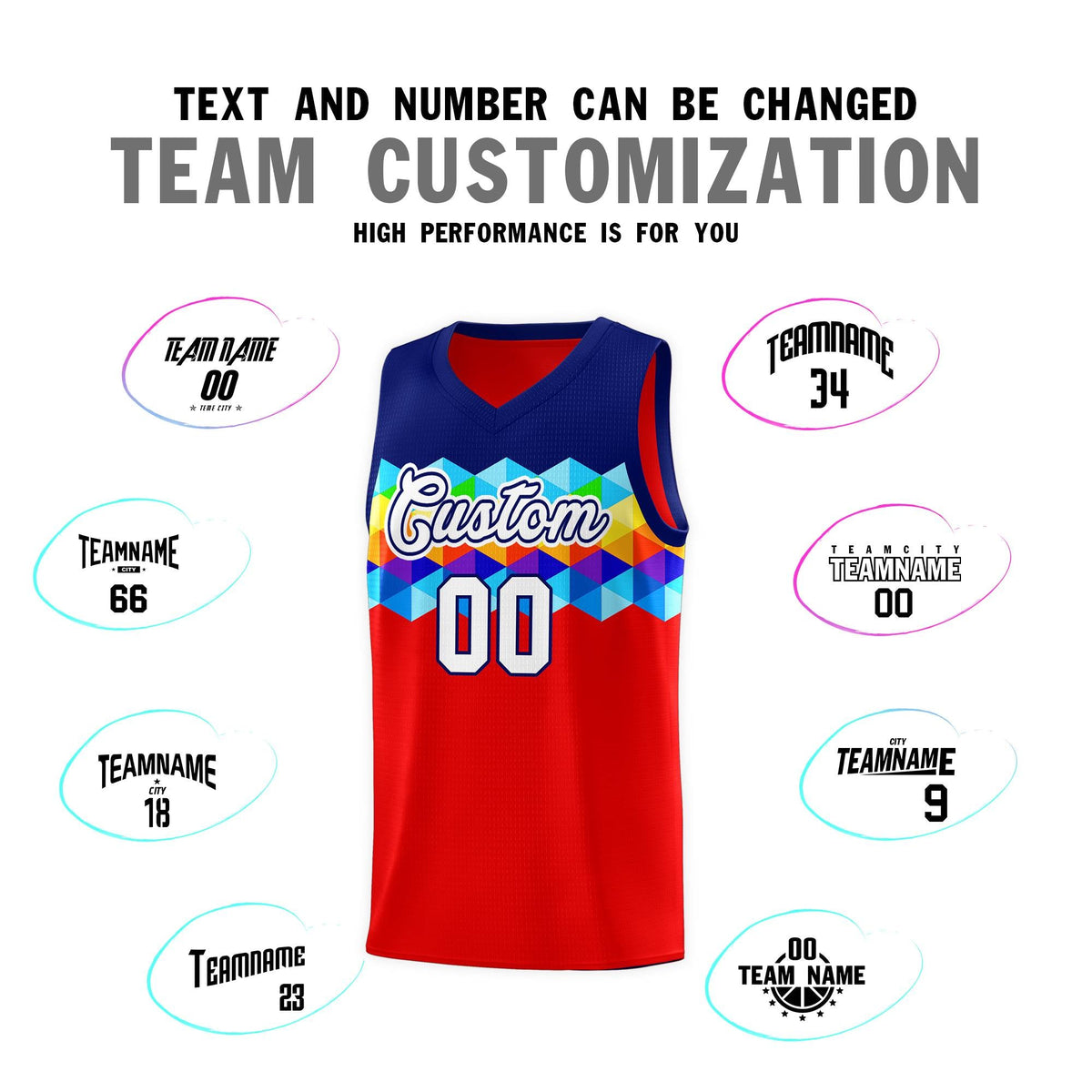 Custom Navy Red-White Personalized Colorful Basketball Jersey Kits