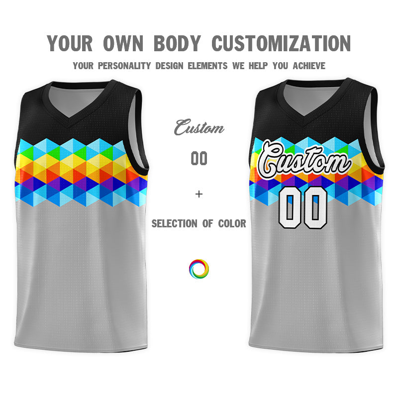 Custom Black Gray-White Personalized Colorful Basketball Jersey Kits