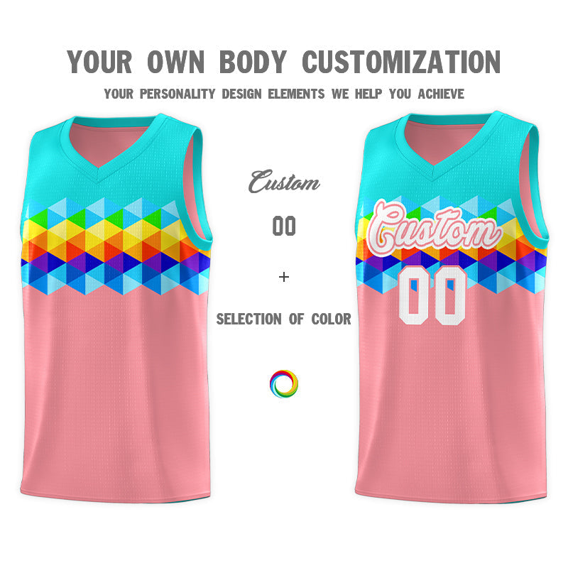 Custom Aqua Pink-White Personalized Colorful Basketball Jersey Kits