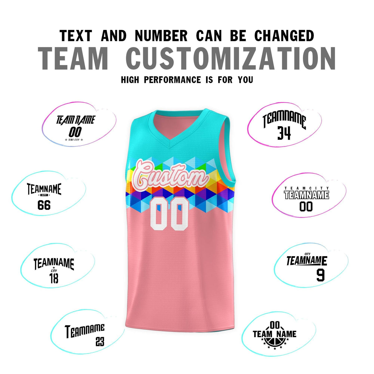 Custom Aqua Pink-White Personalized Colorful Basketball Jersey Kits