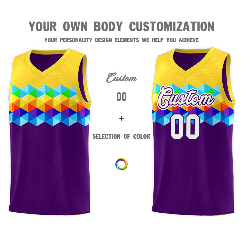 Custom Gold Purple-White Personalized Colorful Basketball Jersey Kits