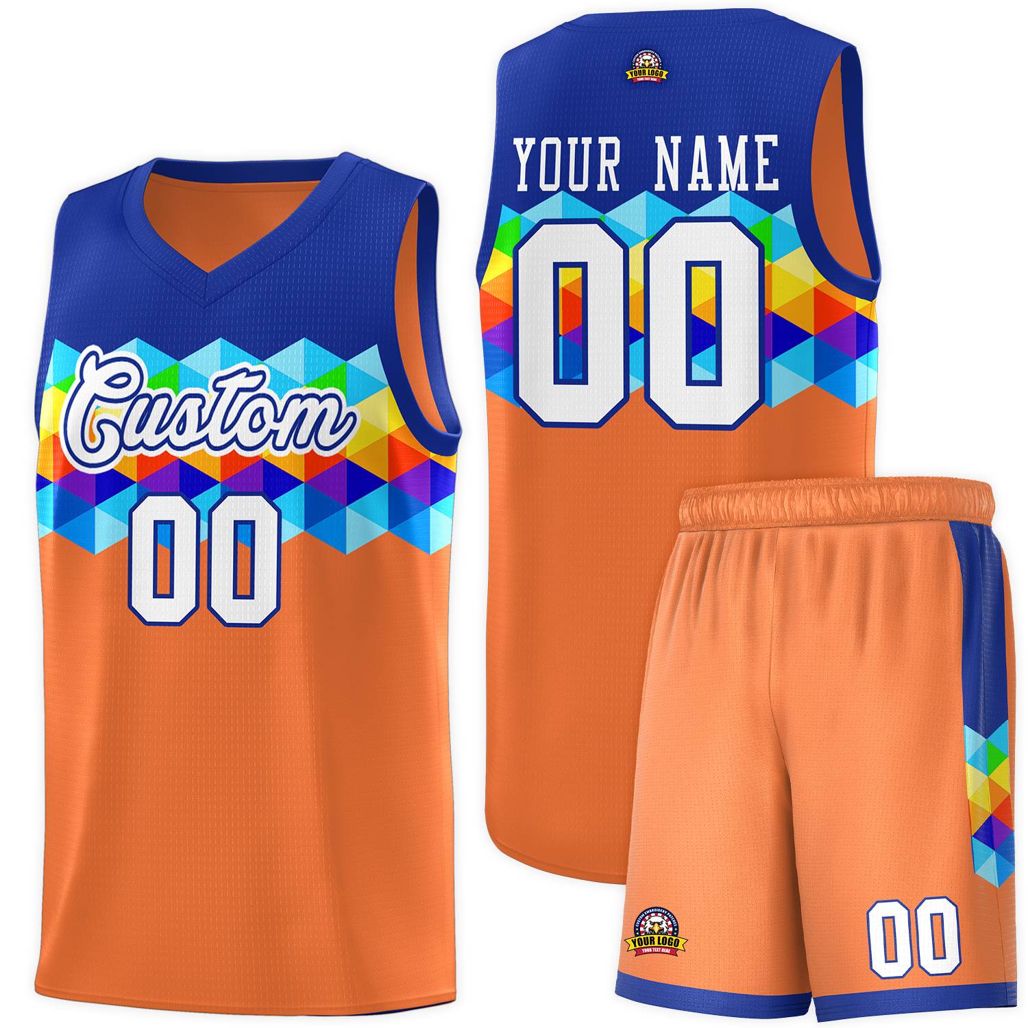 Custom Royal Orange-White Personalized Colorful Basketball Jersey Kits