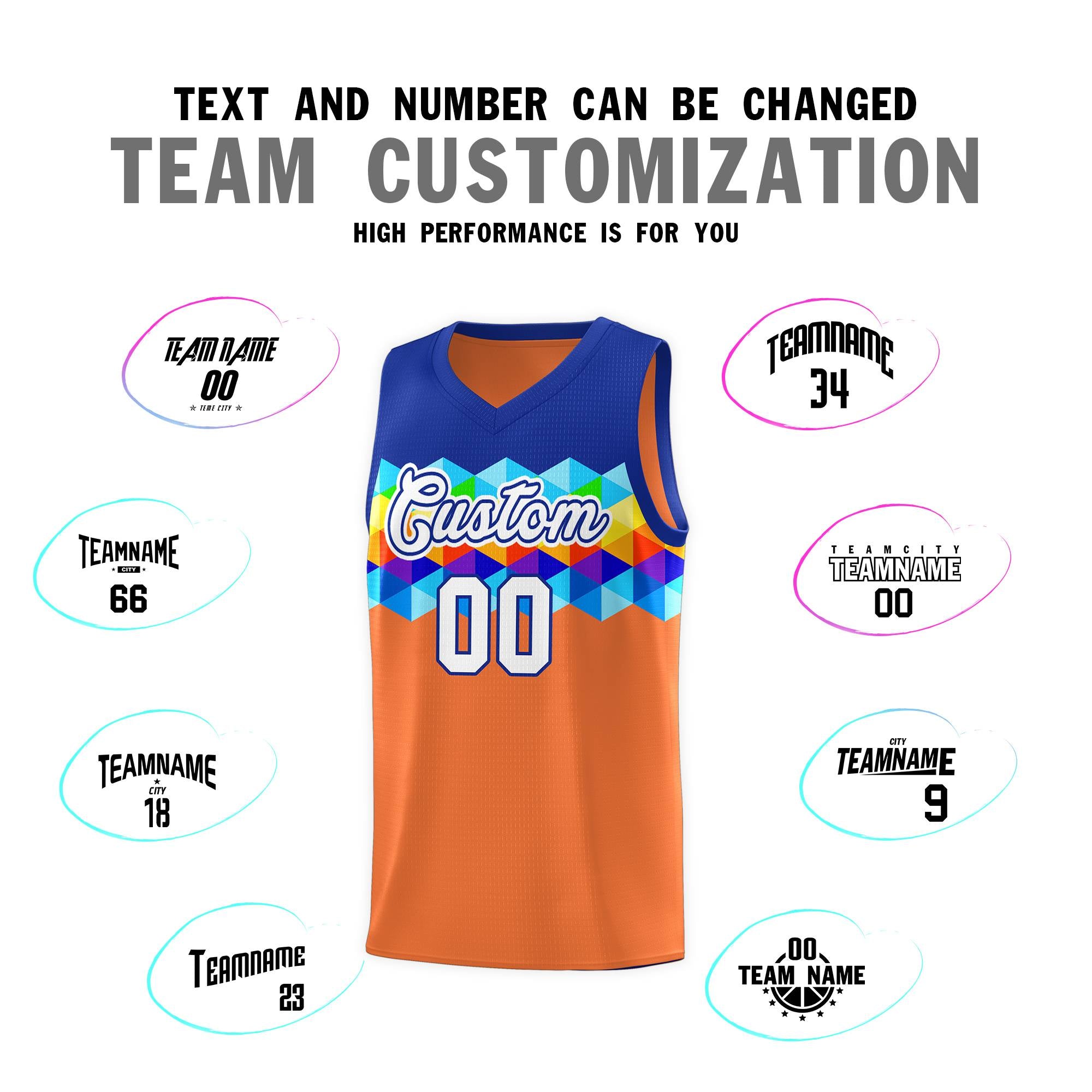 Custom Royal Orange-White Personalized Colorful Basketball Jersey Kits