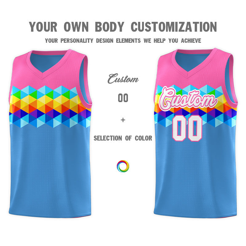Custom Pink Powder Blue-White Personalized Colorful Basketball Jersey Kits