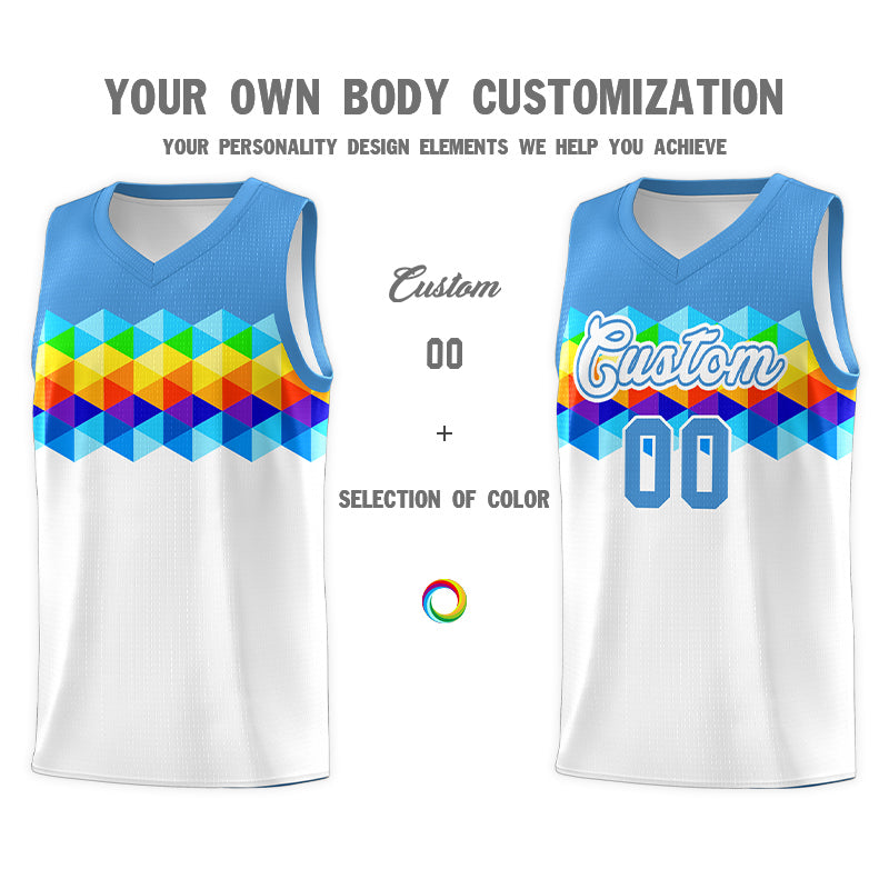 Custom Powder Blue White Personalized Colorful Basketball Jersey Kits