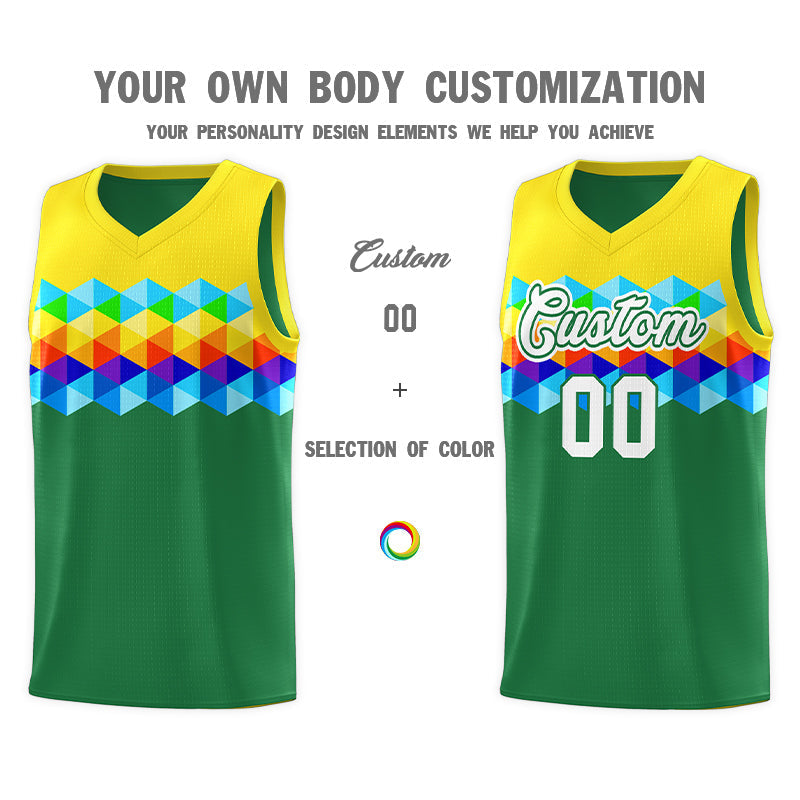 Custom Gold Kelly Green-White Personalized Colorful Basketball Jersey Kits