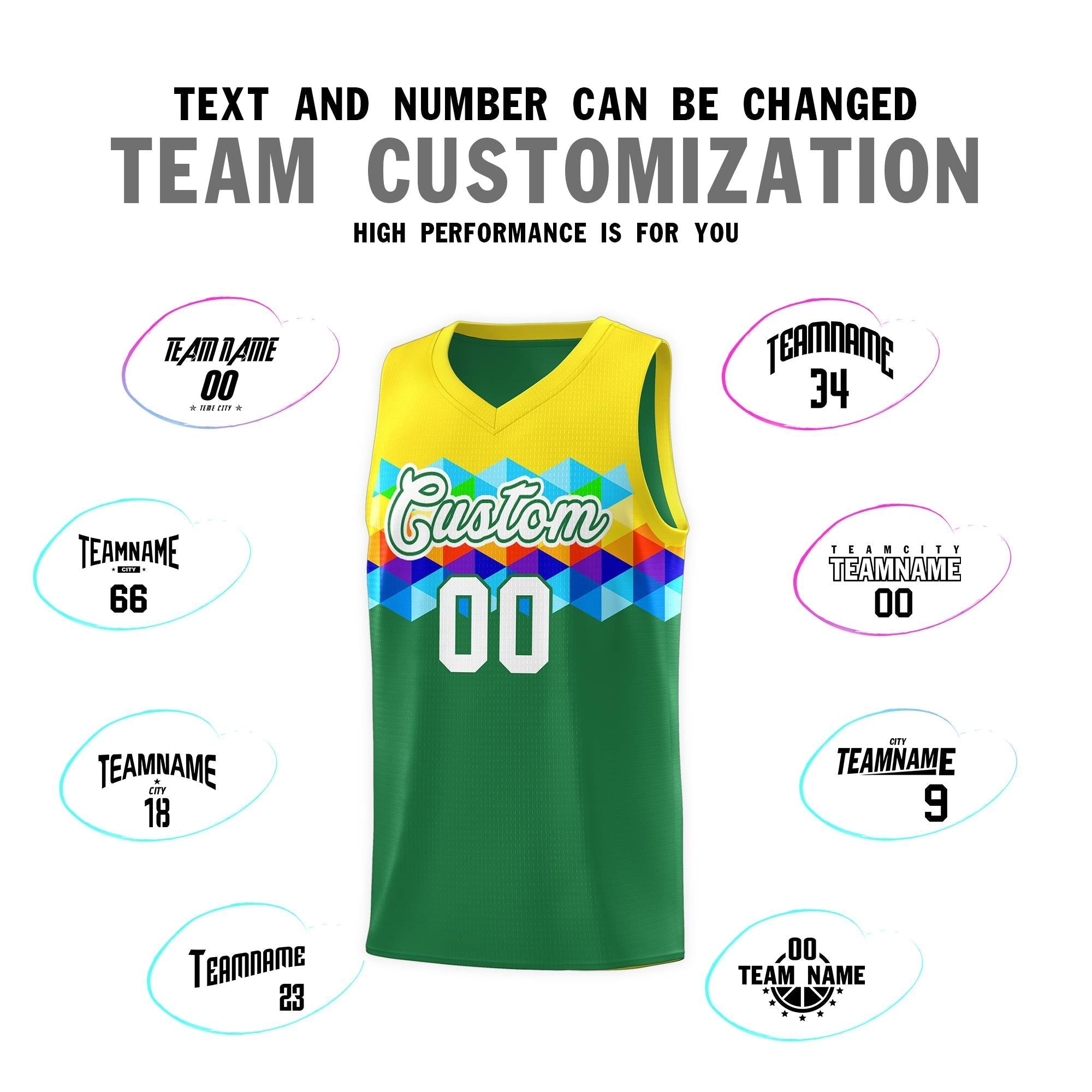 Custom Gold Kelly Green-White Personalized Colorful Basketball Jersey Kits