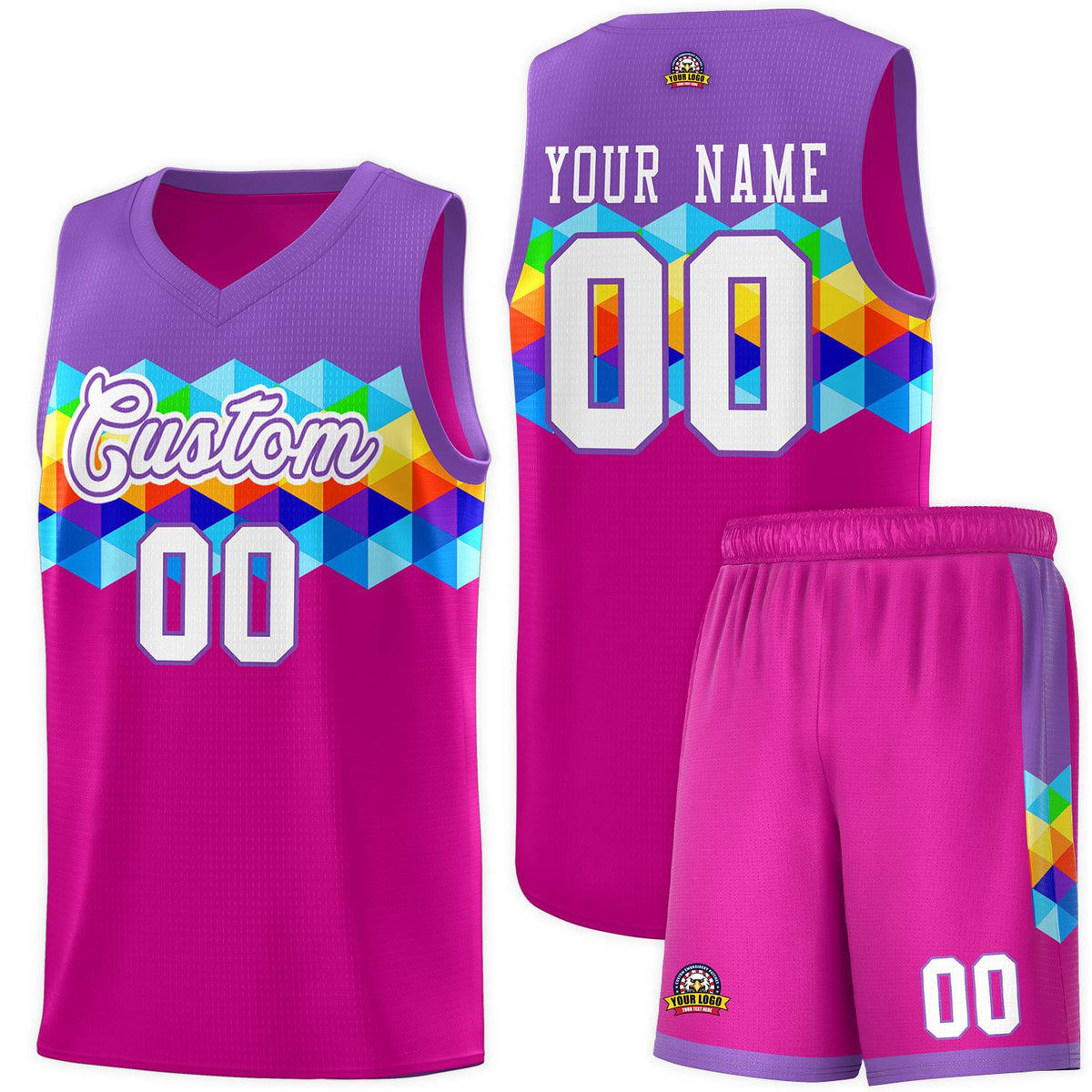 Custom Purple Rose Pink-White Personalized Colorful Basketball Jersey Kits