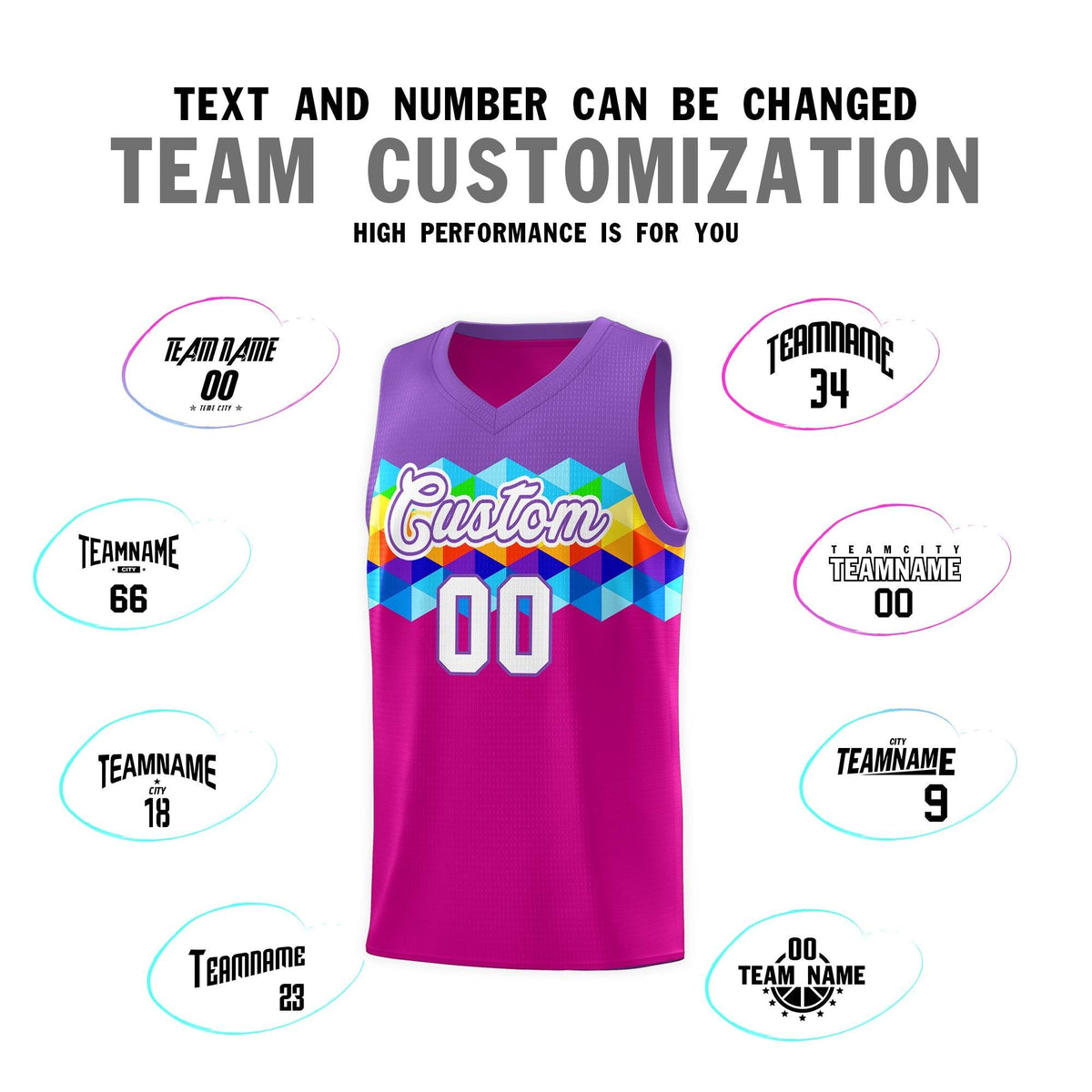 Custom Purple Rose Pink-White Personalized Colorful Basketball Jersey Kits
