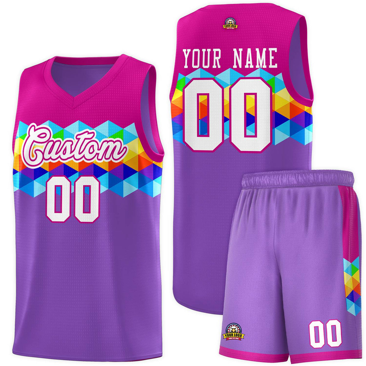 Custom Rose Pink Purple-White Personalized Colorful Basketball Jersey Kits