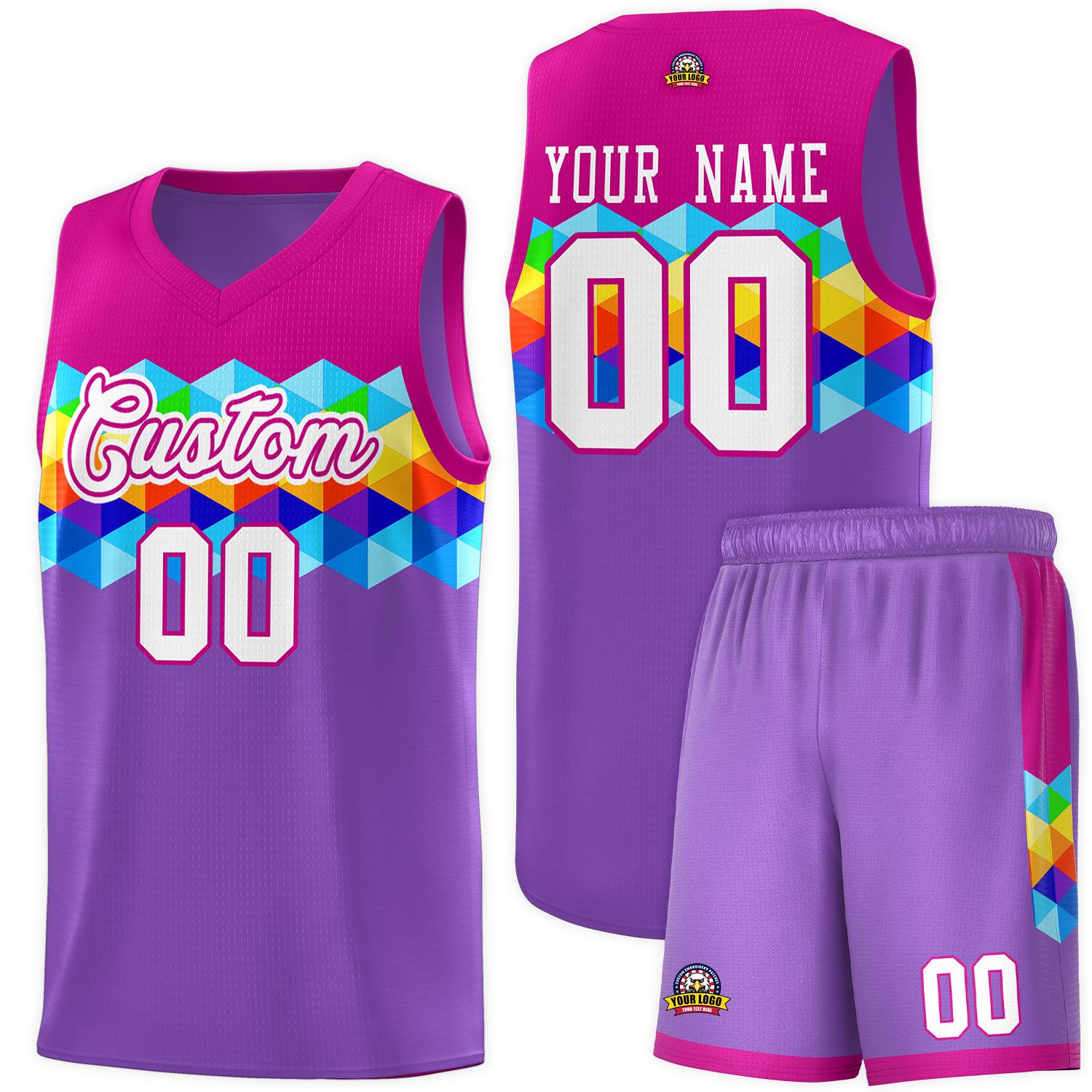 Custom Rose Pink Purple-White Personalized Colorful Basketball Jersey Kits