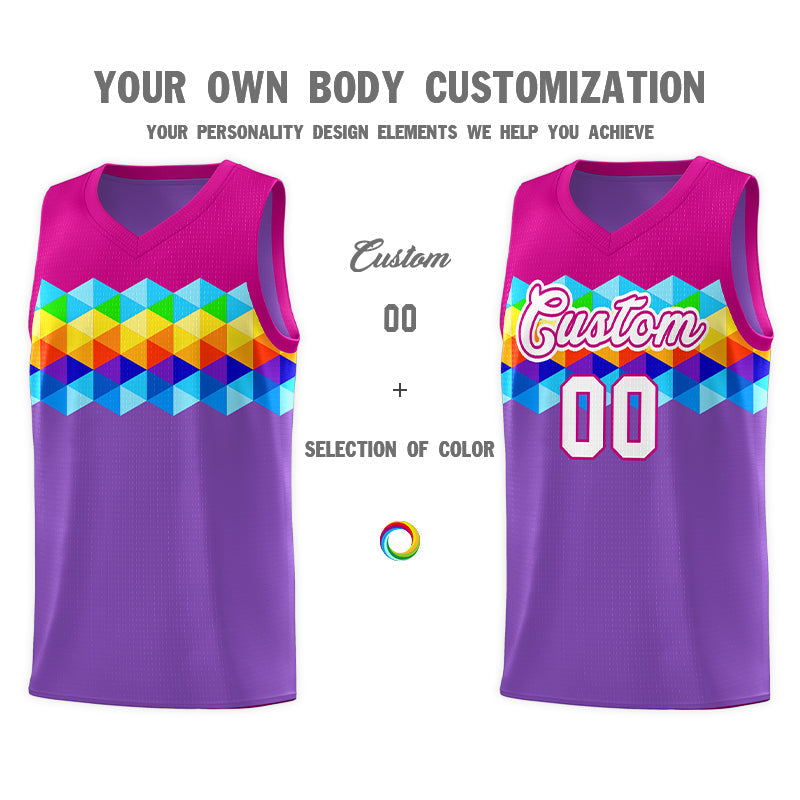 Custom Rose Pink Purple-White Personalized Colorful Basketball Jersey Kits