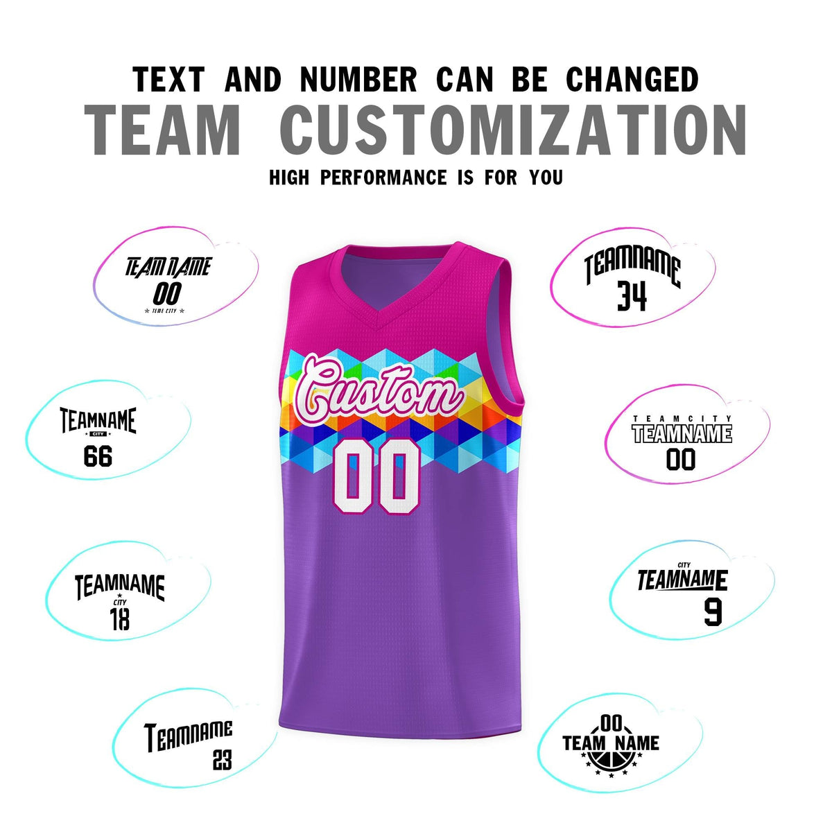 Custom Rose Pink Purple-White Personalized Colorful Basketball Jersey Kits