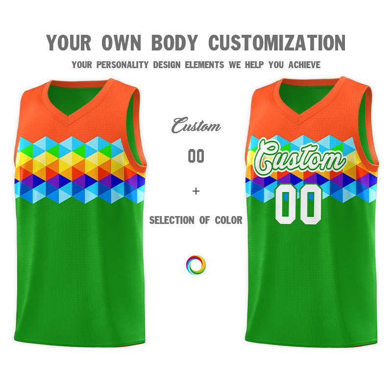 Custom Orange Green-White Personalized Colorful Basketball Jersey Kits