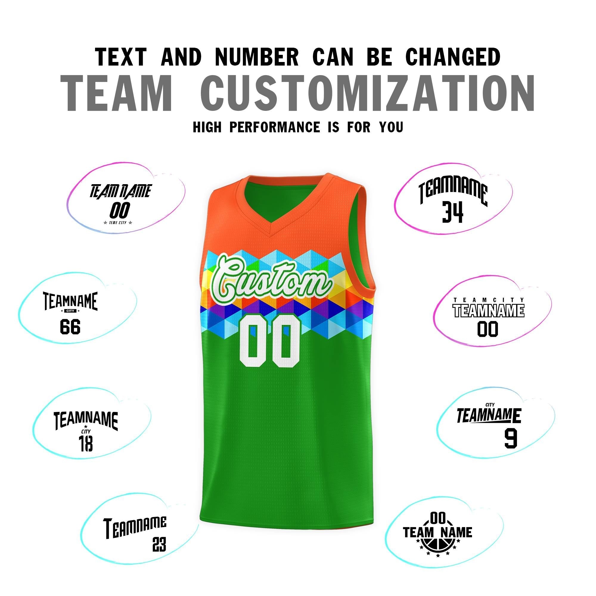 Custom Orange Green-White Personalized Colorful Basketball Jersey Kits