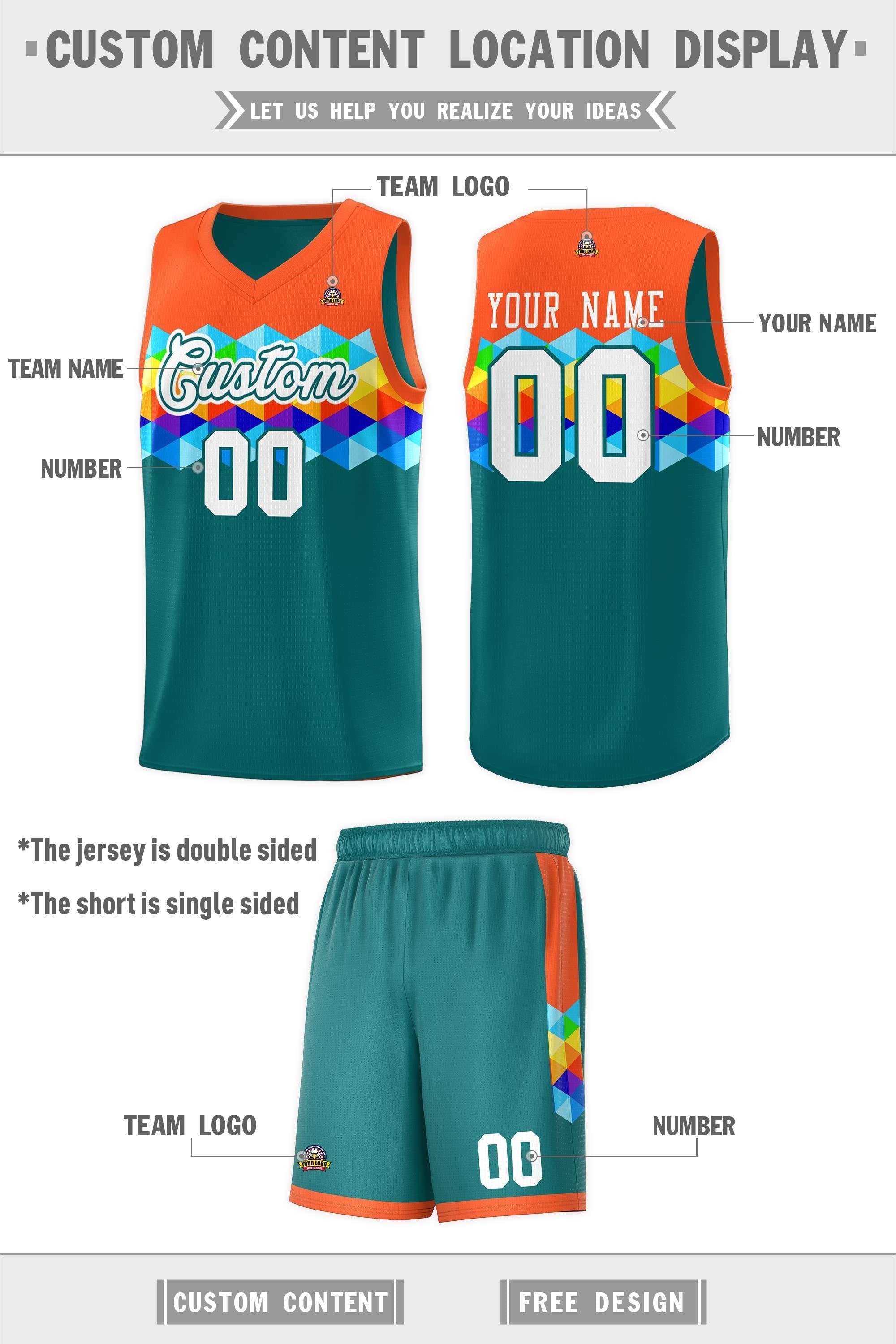 Custom Orange Aqua-White Personalized Colorful Basketball Jersey Kits