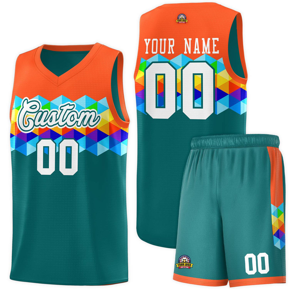 Custom Orange Aqua-White Personalized Colorful Basketball Jersey Kits