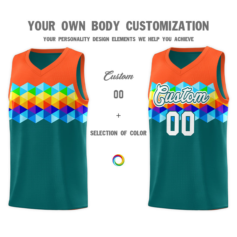 Custom Orange Aqua-White Personalized Colorful Basketball Jersey Kits