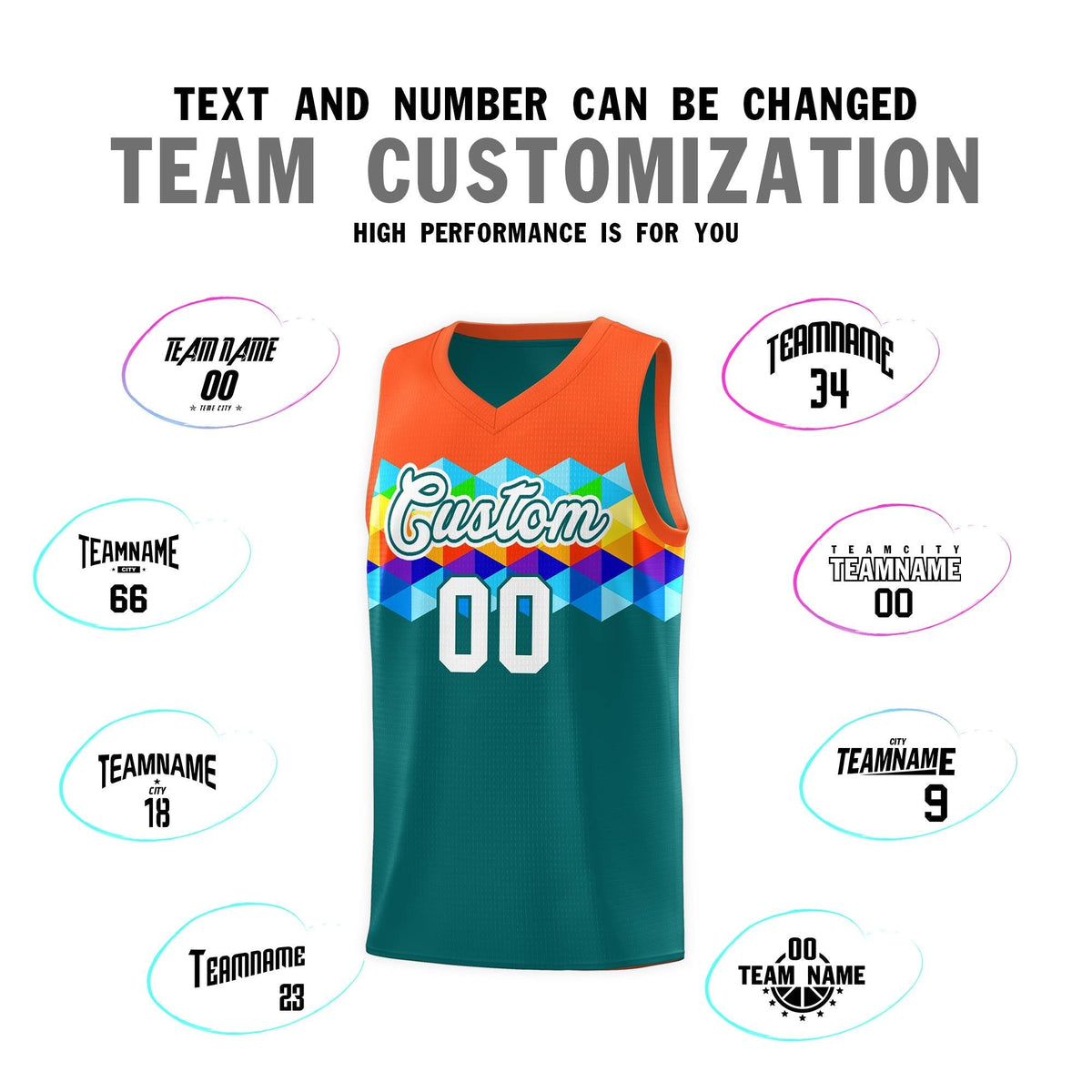 Custom Orange Aqua-White Personalized Colorful Basketball Jersey Kits