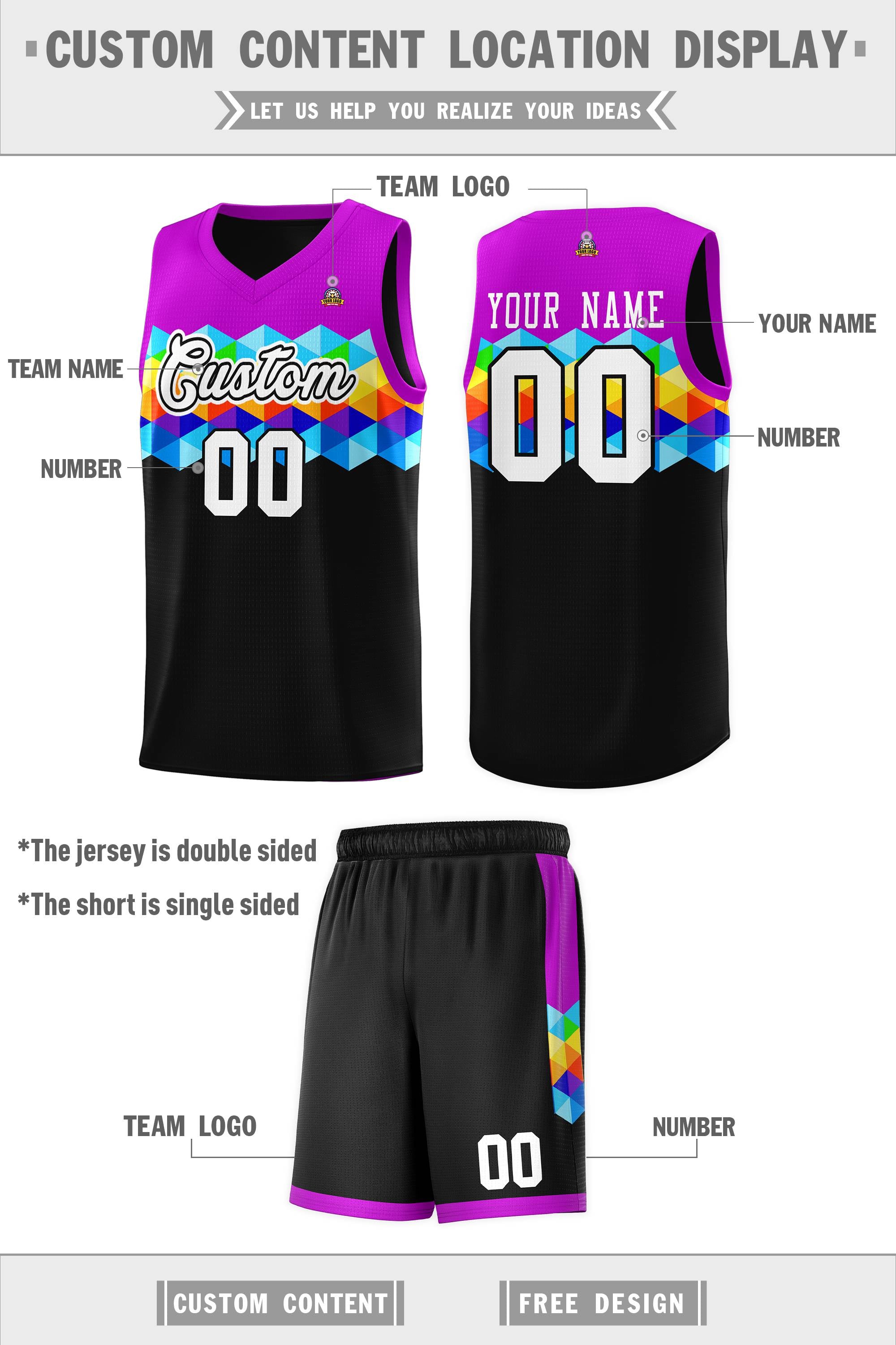 Custom Purple Black-White Personalized Colorful Basketball Jersey Kits