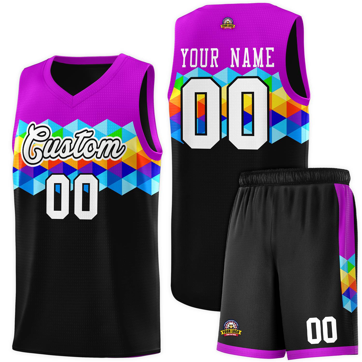 Custom Purple Black-White Personalized Colorful Basketball Jersey Kits