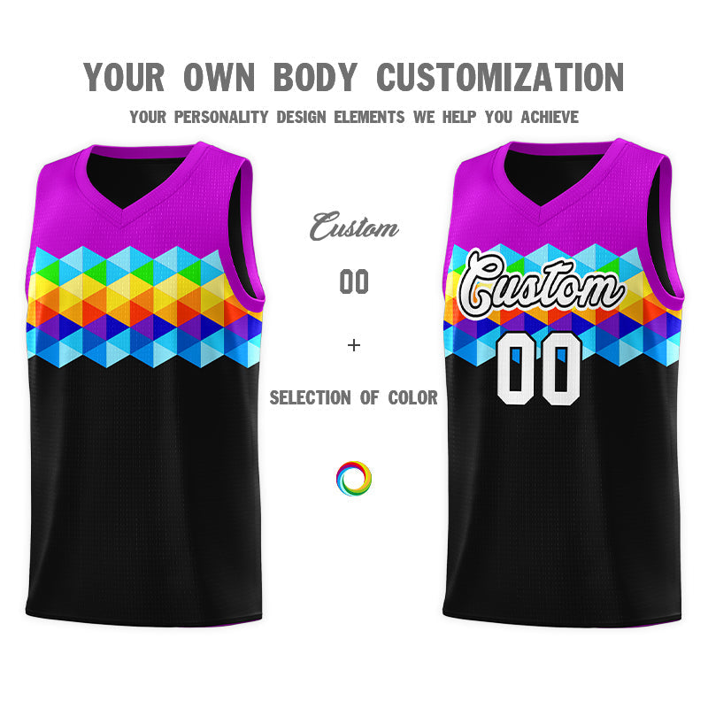 Custom Purple Black-White Personalized Colorful Basketball Jersey Kits