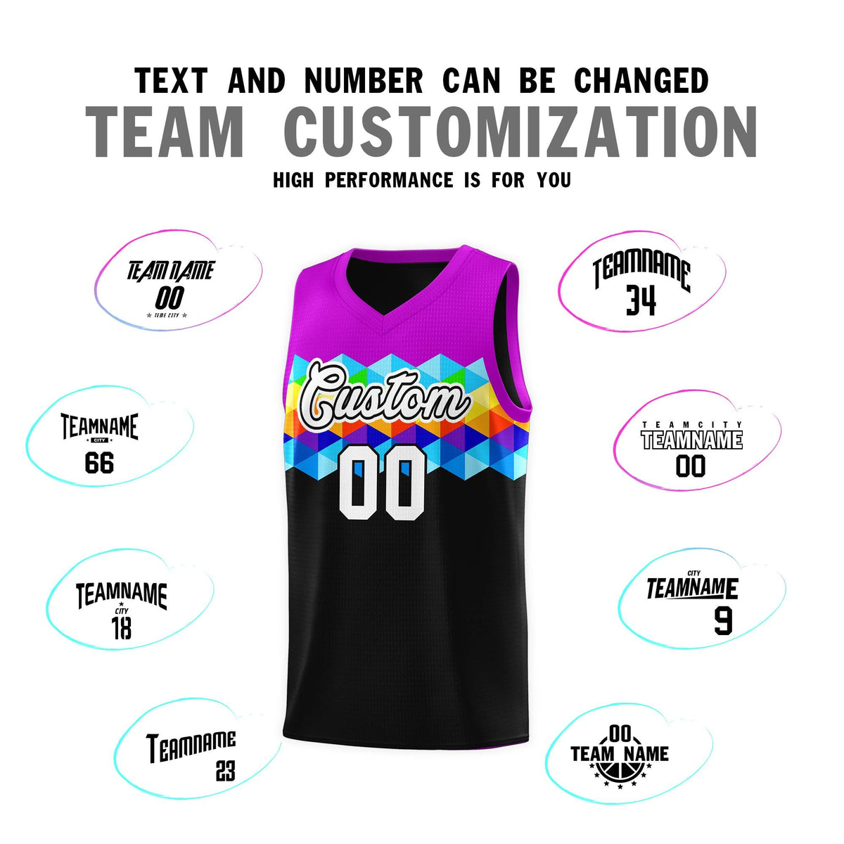 Custom Purple Black-White Personalized Colorful Basketball Jersey Kits